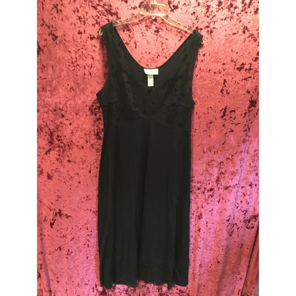 Vintage maxi dress kaftan nightgown black lace floral soft moments ny xl